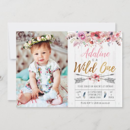 Wild One Boho Birthday Girls Uitnodiging op eerste (Voorkant)