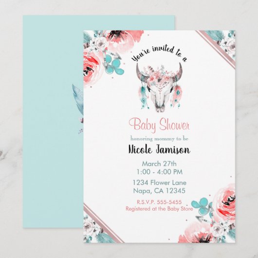 WILD ONE Boho Chic Floral Baby shower Kaart (Voorkant / Achterkant)