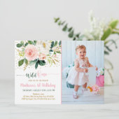 Wild One Boho Floral Pink Gold Birthday Kaart (Staand voorkant)