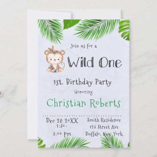 Wild One Boho Monkey Anniversaire Fête Invitation (Devant)