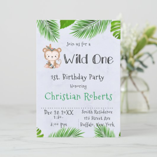 Wild One Boho Monkey Anniversaire Fête Invitation (Debout devant)