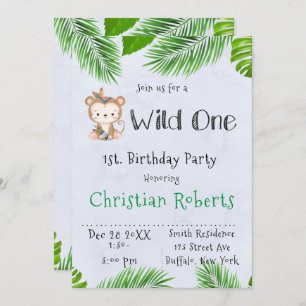 Wild One Boho Monkey Birthday Party Invitation Kaart