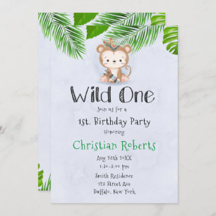 Wild One Boho Monkey Birthday Party Invitation Kaart