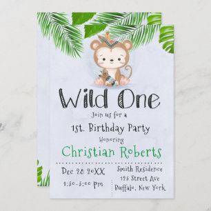 Wild One Boho Monkey Birthday Party Kaart