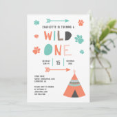 Wild One Boho Tribal Girls Birthday Oranje Blauwgr Kaart (Staand voorkant)