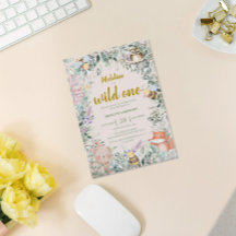 Wild One Bos Dieren 1e Verjaardag Uitnodiging