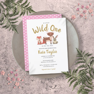 Wild One Bosdieren Roze Baby Shower Kaart