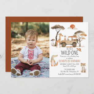 Wild One Boy 1e Verjaardag Safari Foto Save The Date