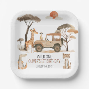 Wild One Boy 1e Verjaardag Safari Papieren Bordje