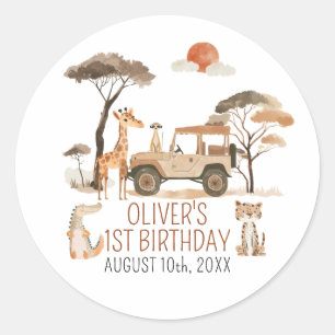 Wild One Boy 1e Verjaardag Safari Ronde Sticker