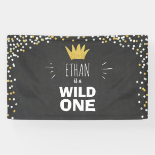 Wild One Boy Anniversaire Bannière Black Gold Crow