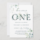 Wild One Boy Botanical First Birthday Invitation (Devant)