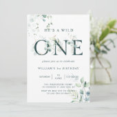 Wild One Boy Botanical First Birthday Invitation (Debout devant)