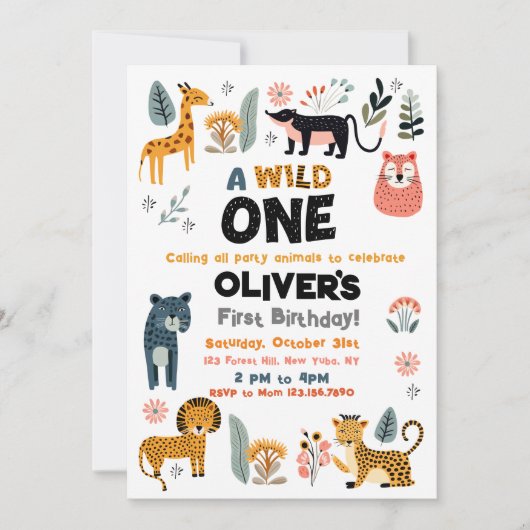 Wild One Boy First Birthday Invitation (Devant)