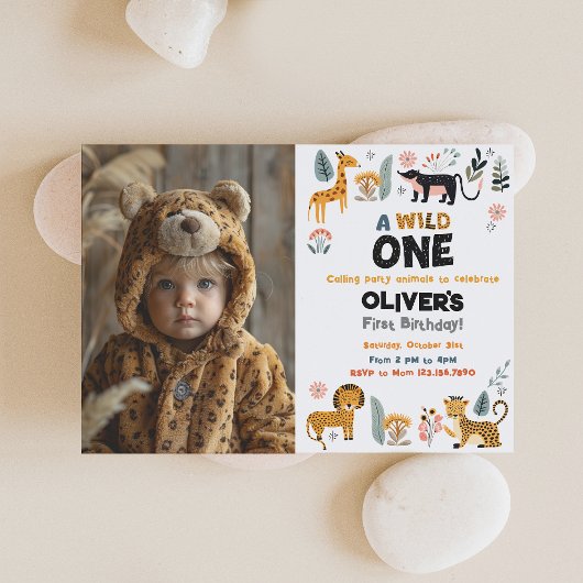 Wild One Boy First Birthday Photo Invitation
