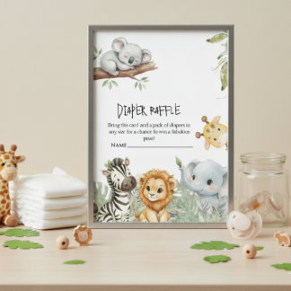 Wild One Boy Safari Jungle Animals Baby Shower  Informatiekaartje