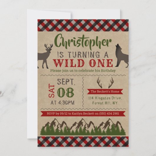 Wild One Boys First Birthday Party Invitations (Devant)