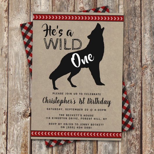 Wild One Boys First Birthday Party Invitations