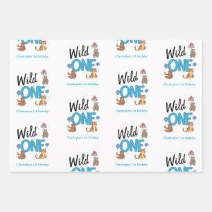 Wild One Boys First Birthday Safari Oerwoud Animal Inpakpapier Vel