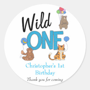 Wild One Boys First Birthday Safari Oerwoud Animal Ronde Sticker