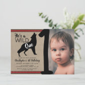 Wild One Boys Foto First Birthday Invitations Kaart (Staand voorkant)