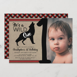 Wild One Boys Foto First Birthday Invitations Kaart