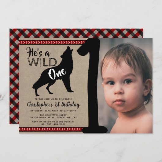 Wild One Boys Photo First Birthday Invitations (Devant / Derrière)