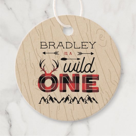 Wild One Boys Rustic Pset Lumberjack 1st Birthday Bedankjes Labels (Voorkant)