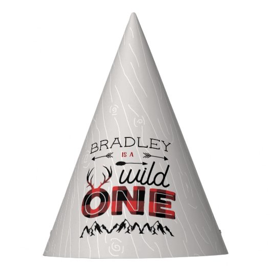 Wild One Boys Rustic Pset Lumberjack 1st Birthday Feesthoedjes (Voorkant)