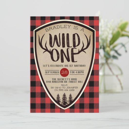 Wild One Boys Rustic Pset Lumberjack 1st Birthday Kaart (Staand voorkant)