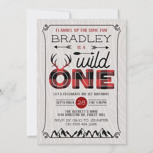 Wild One Boys Rustic Pset Lumberjack 1st Birthday Kaart (Voorkant)