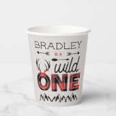 Wild One Boys Rustic Pset Lumberjack 1st Birthday Papieren Bekers (Achterkant)