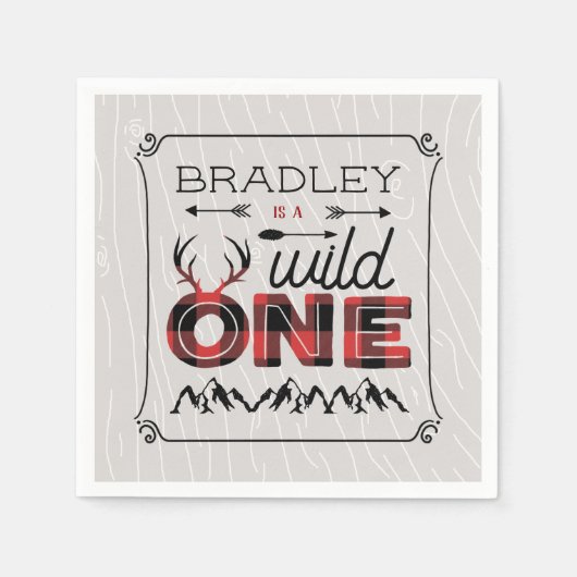 Wild One Boys Rustic Pset Lumberjack 1st Birthday Servet (Voorkant)