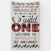 Wild One Boys Rustic Pset Lumberjack 1st Birthday Spandoek (Verticaal)