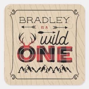 Wild One Boys Rustic Pset Lumberjack 1st Birthday Vierkante Sticker