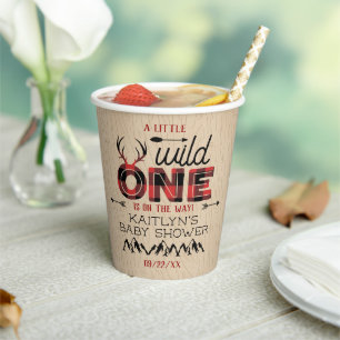 Wild One Boys Rustic Pset Lumberjack Baby shower Papieren Bekers