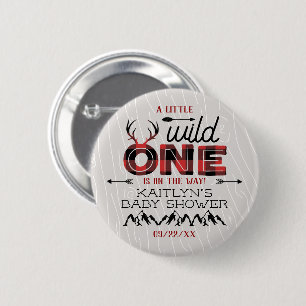 Wild One Boys Rustic Pset Lumberjack Baby shower Ronde Button 5,7 Cm