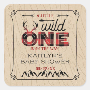 Wild One Boys Rustic Pset Lumberjack Baby shower Vierkante Sticker