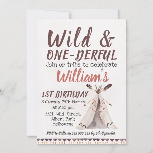 Wild One Boys Teepee Invitation Anniversaire (Devant)