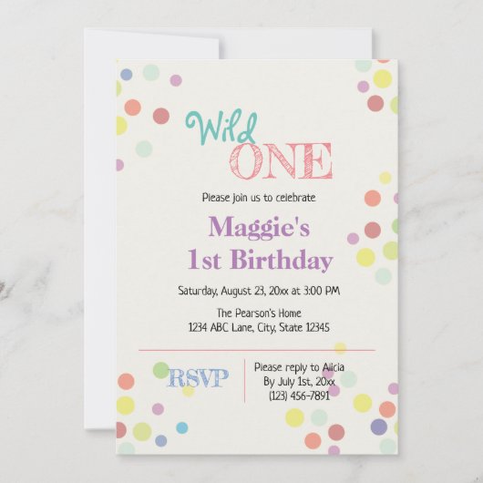 Wild One Colorful 1st Birthday Uitnodiging (Voorkant)