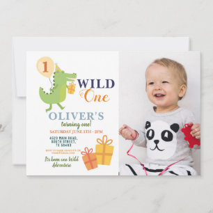 Wild One Crocodile Birthday First-foto Kaart