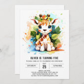 Wild One Custom Giraffe Invitation d'anniversaire (Devant / Derrière)