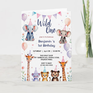 Wild One Cute Animals Balloon Boy 1st Birthday par