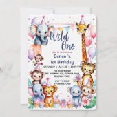 Wild One Cute Animals Balloon Boy 1st Birthday par Kaart (Voorkant)