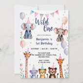 Wild One Cute Animals Balloon Boy 1st Birthday par Kaart (Voorkant)