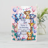 Wild One Cute Animals Balloon kinder 1e Verjaardag Kaart (Staand voorkant)