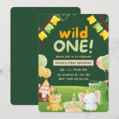 Wild One Cute Animaux Invitation de fête d'anniver (Devant / Derrière)