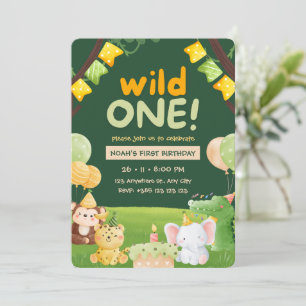 Wild One Cute Animaux Invitation de fête d'anniver