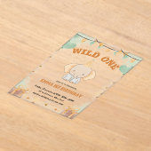 Wild One Cute Elephant 1er anniversaire Invitation (Poser)