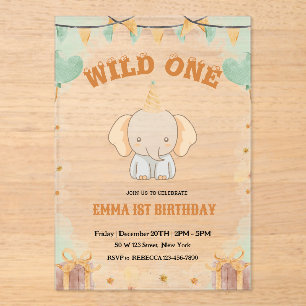 Wild One Cute Elephant 1er anniversaire Invitation